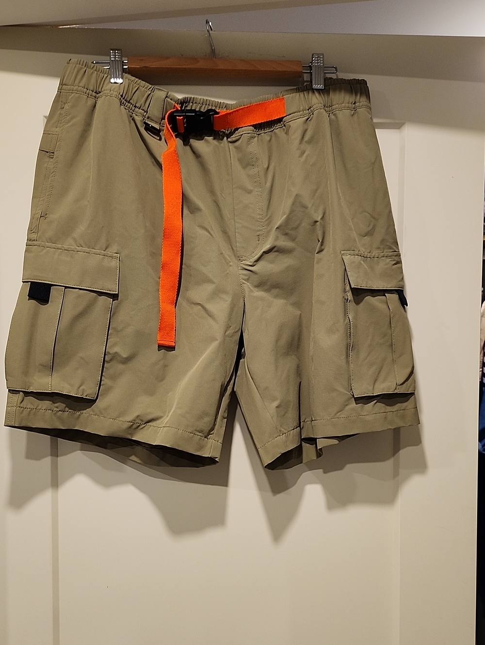 Men's Olive Cargo Shorts with Orange Web Belt